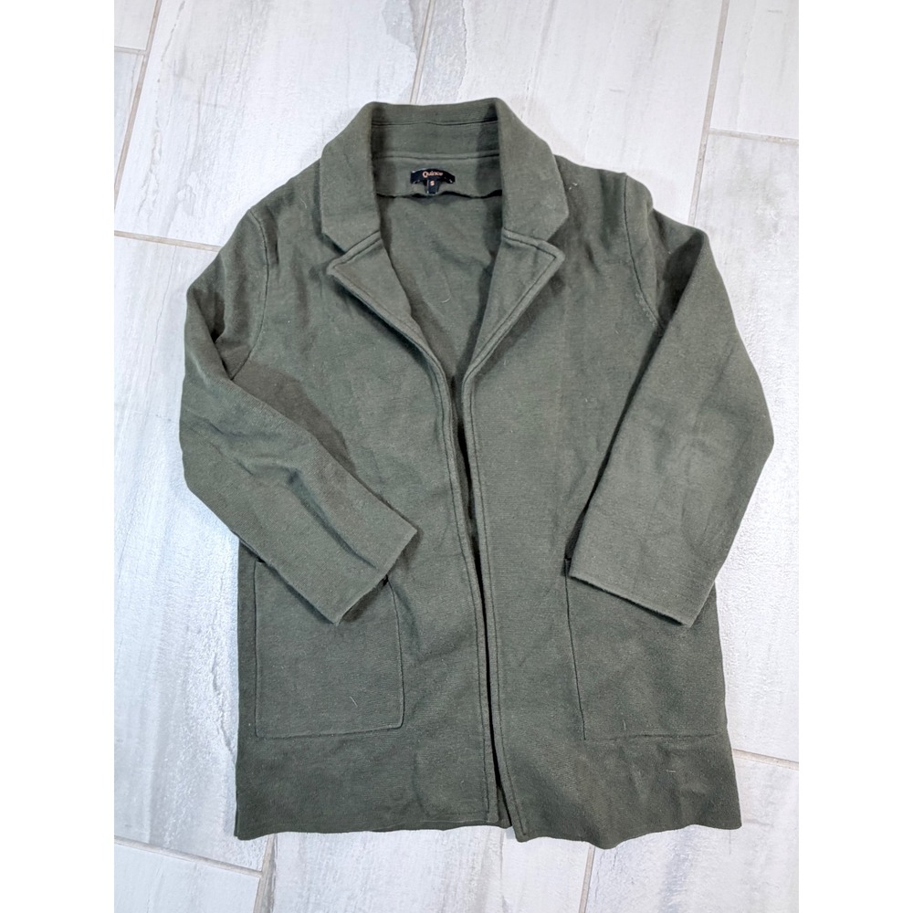 Quince Olive Green 100% Organic Cotton Knit Blazer Open Front Cardigan Small